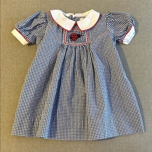 Petit Ami Blue and White Gingham Seersucker Smocked Dress